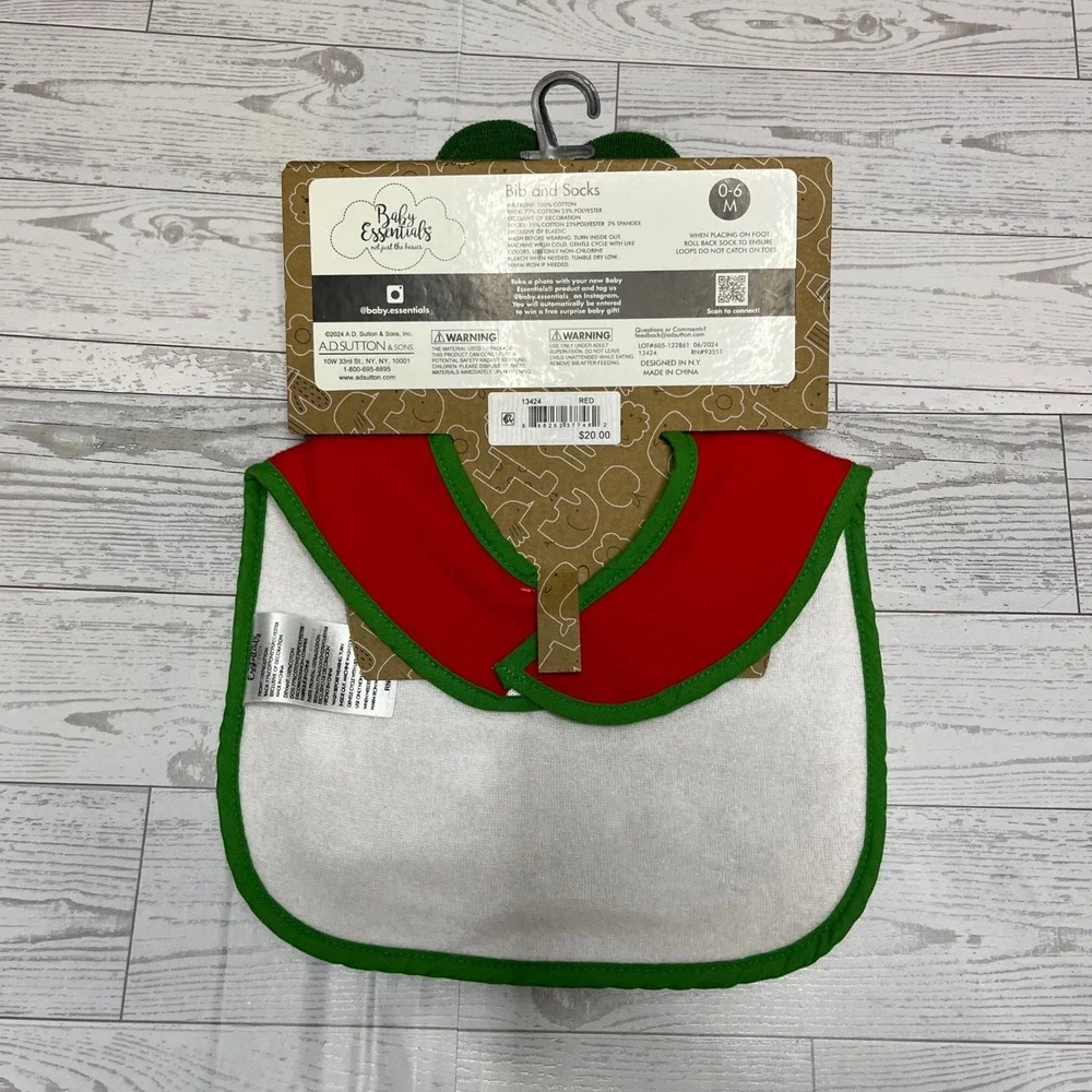 Baby Essentials My First Christmas Bib and Socks Set Red Green Reindeer 0-6M NEW